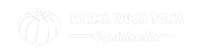 Small white pumpkin logo and narrow 'FARMA WUJA TOMA' text on black background